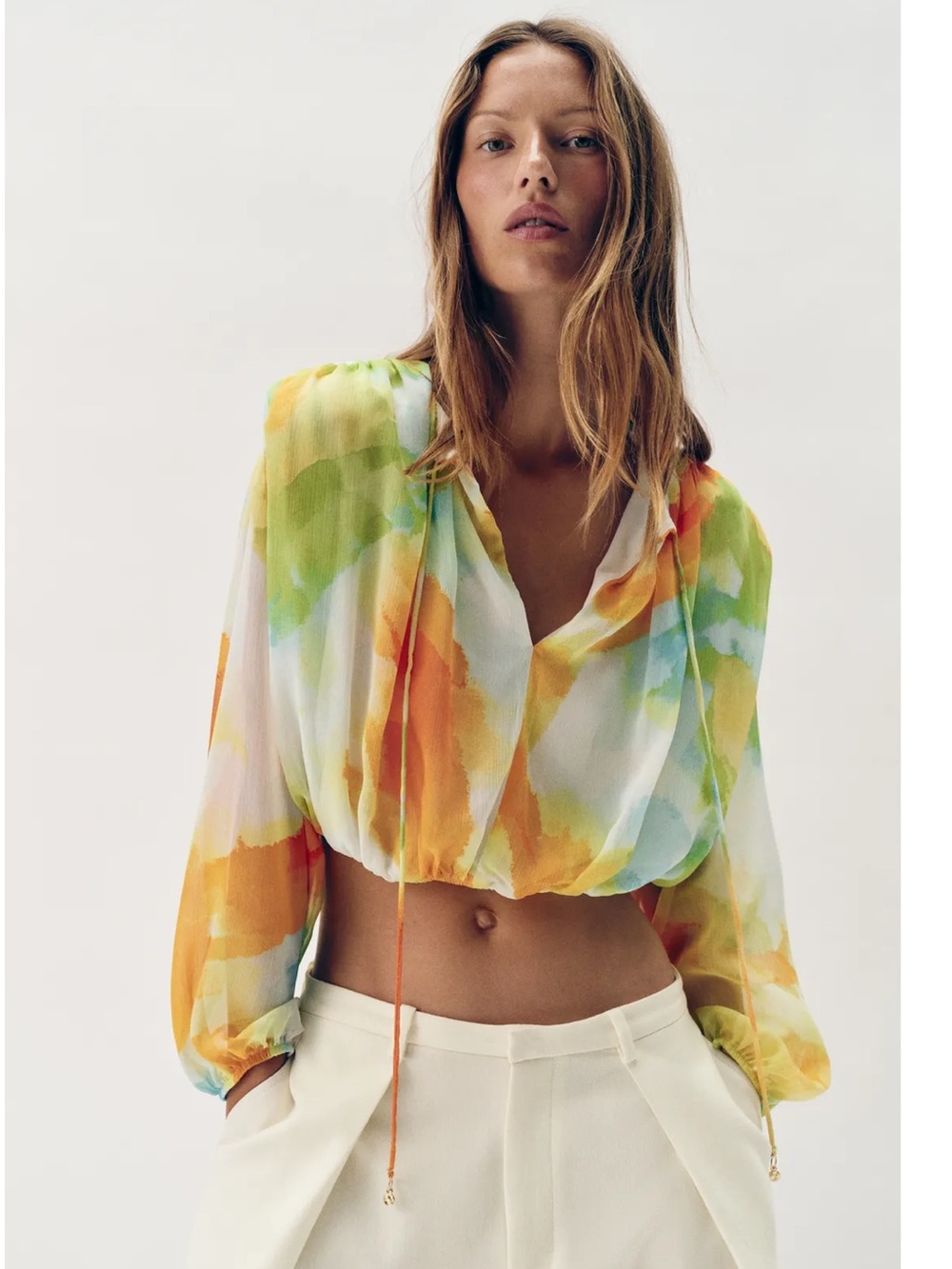 ZARA PRINTED CROPPED BLOUSE